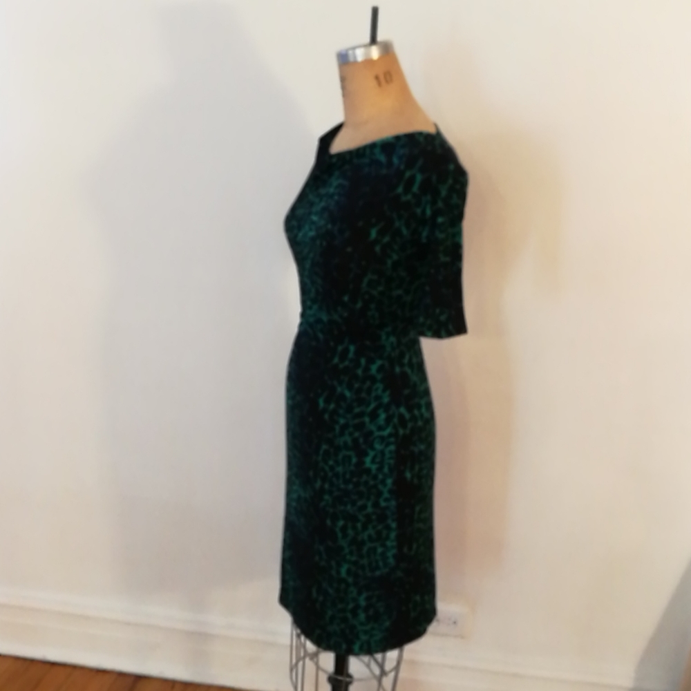 BCBG MaxAzria XXS Blue Green Cheetah Leopard Dress - Picture 4 of 16